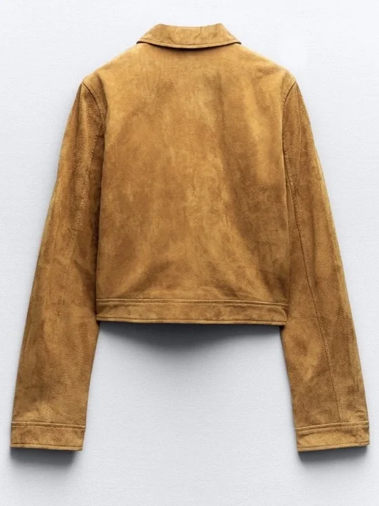 Zara GENUINE SUEDE LEATHER JACKET. Light Camel. Size XXL. New with Tags - Picture 3 of 7